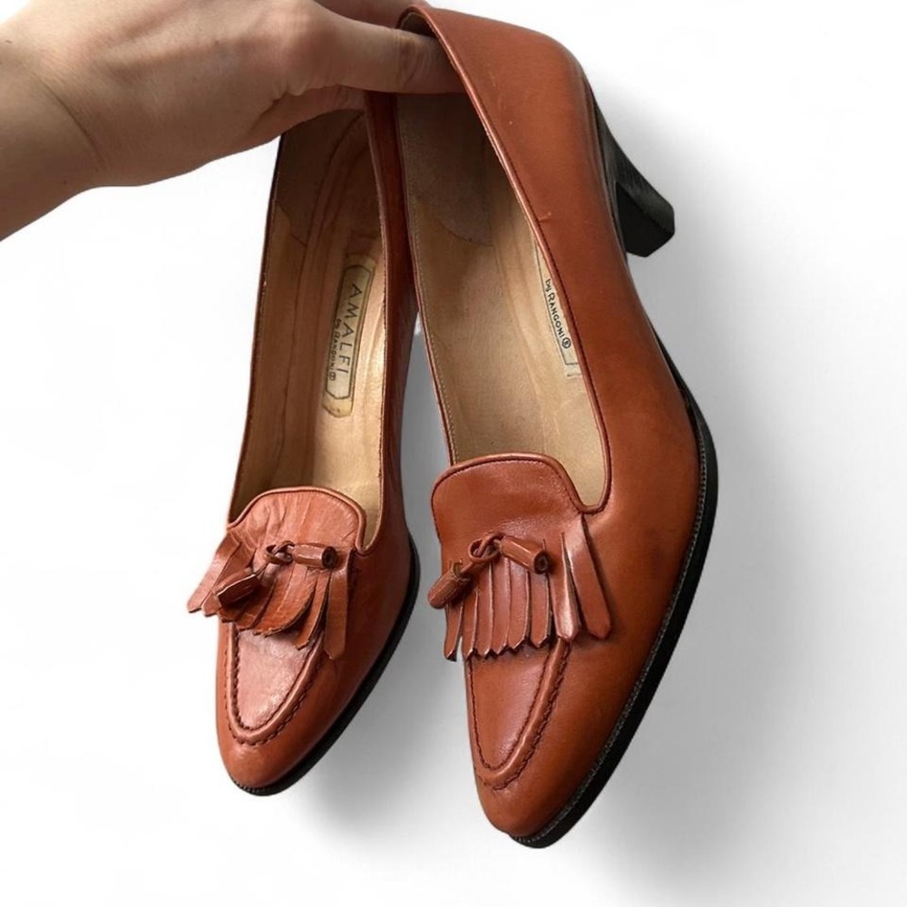 Vintage cognac leather pointed toe Amalfi heels